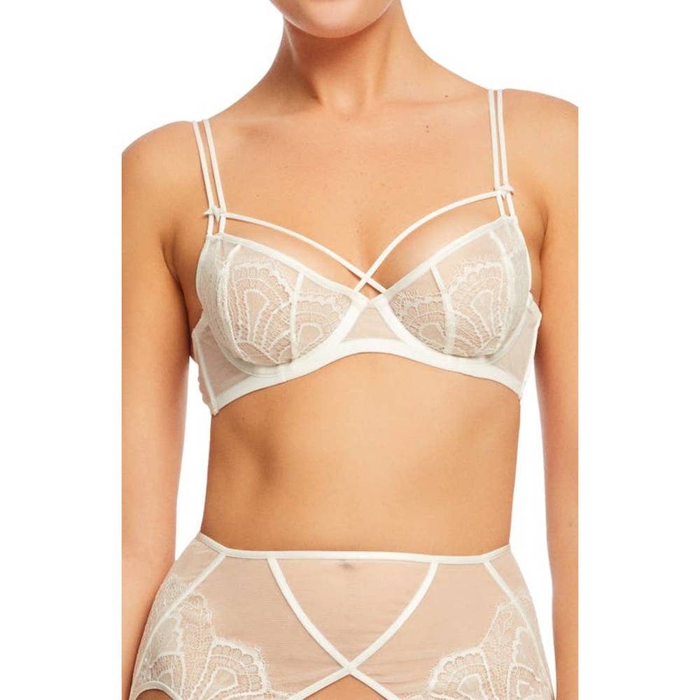NWT Dita Von Teese Maestra White Lace Underwire Balconette Bra Size 32F - Picture 1 of 9